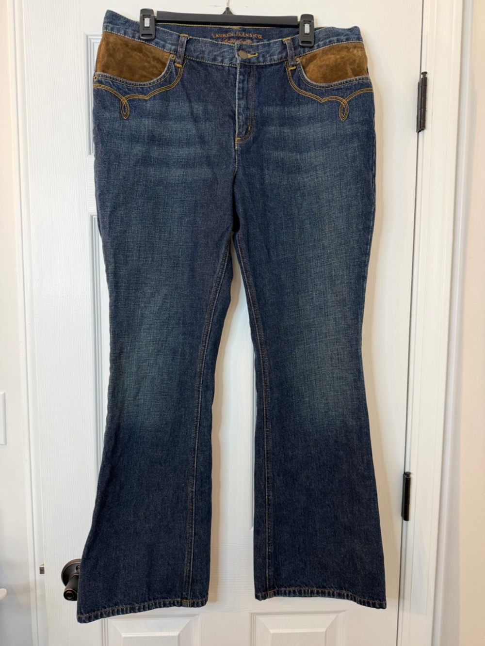 Ralph Lauren Women's Dark Blue Jeans with Brown Suede Accents